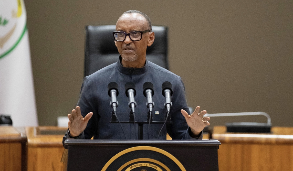 President Kagame delivers his remarks during the swearing in ceremony of new senators on Friday, October 24. Photo by Dan Gatsinzi