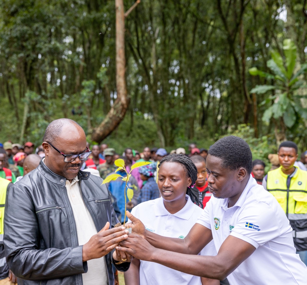 Prime Minister Justin Nsengiyumva joins residents of Karongi District for a tree-planting activity during Umuganda monthly community work on Saturday, October 25.