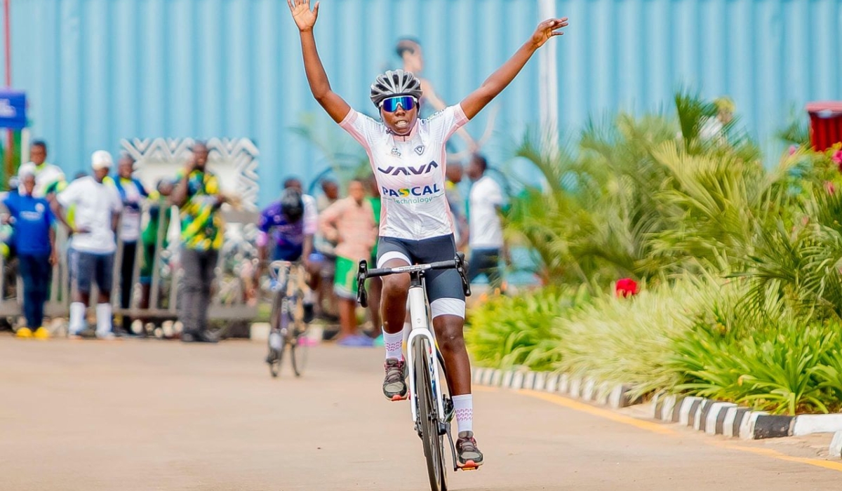 Donatha Akimana of Nyabihu Cycling Academy celebrates after winning the ninth edition of the 2025 Youth Race Cup at the Field of Dreams in Bugesera District on Sunday, October 26. Courtesy