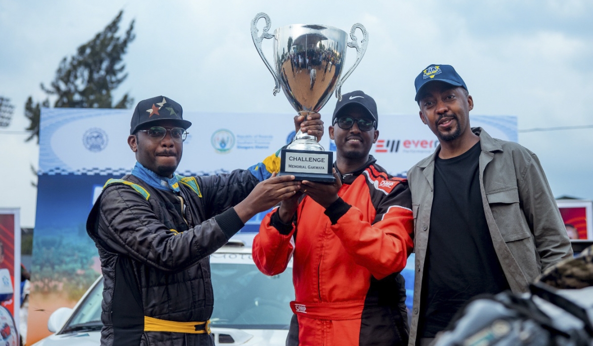 Christian Kanangire with his co-driver Fernand Rutabingwa, driving a Subaru Impreza, emerged victorious in the Huye Rally 2025. Photo by Kigali Today