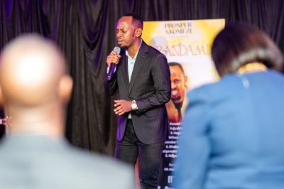 Rwanda’s celebrated gospel artiste Prosper Nkomezi performs at his event. His third studio album, Warandamiye, opened to a warm embrace and raised more than Rwf30 million during its launch gala at Ubumwe Grande Hotel on Friday, October 24. Courtesy