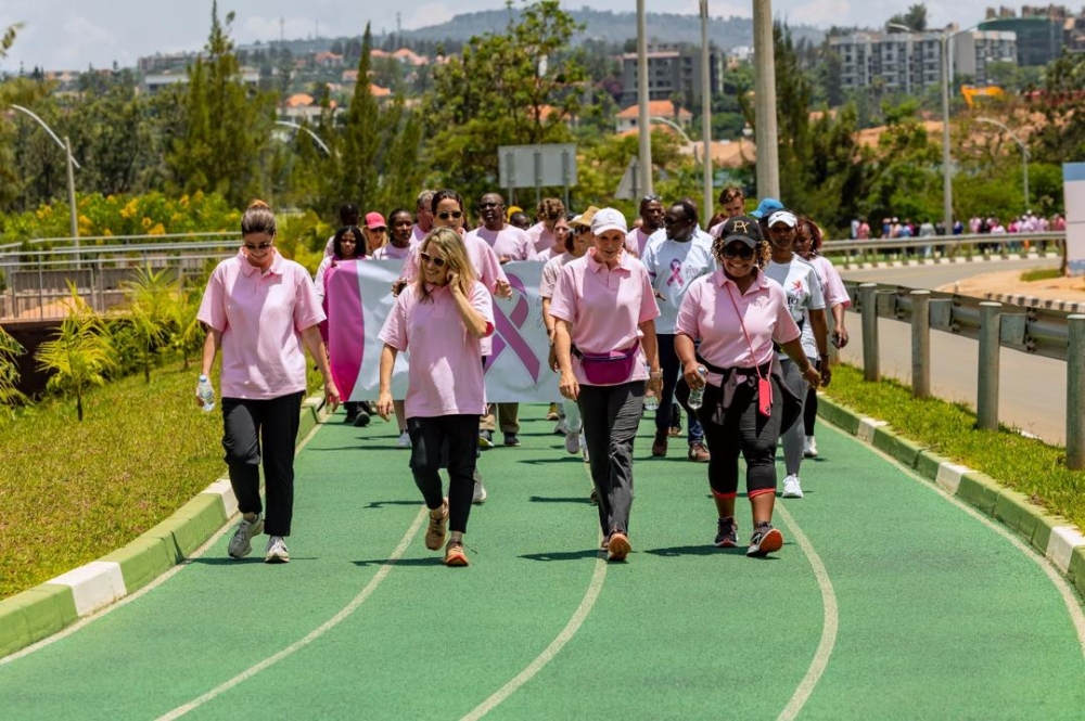 Participants during a walk to raise awareness on Breast Cancer.  Rwanda and the world started the last week of the month dedicated to raising awareness on breast cancer.