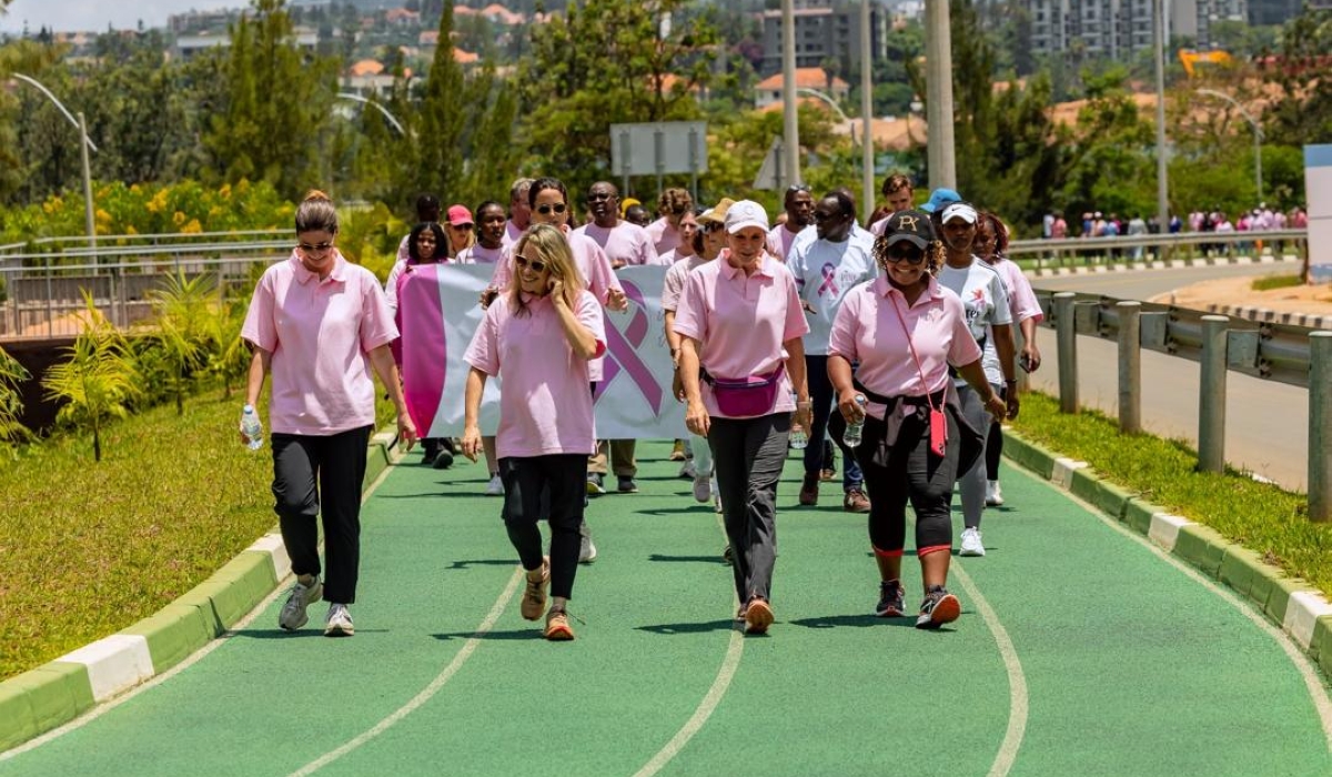 Participants during a walk to raise awareness on Breast Cancer.  Rwanda and the world started the last week of the month dedicated to raising awareness on breast cancer.