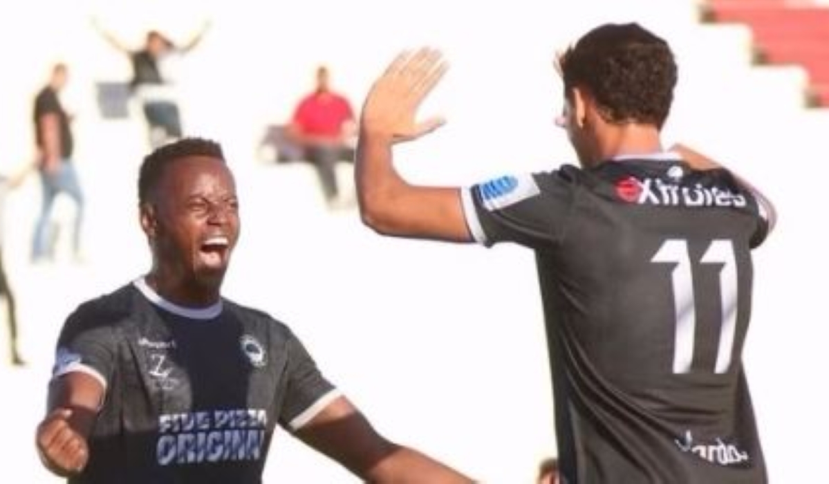 Rwanda international striker Innocent Nshuti celebrates his goal  after netting a brace in ES Zarzis’ 3-0 victory over Olympique Béja on Sunday, October 26 in Tunisia. Courtesy