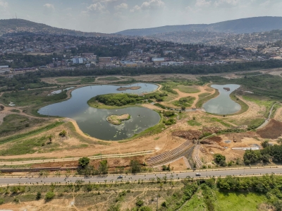 Two artificial ponds under construction at Gikondo Wetland, the former Gikondo industrial park in Kigali. Upon completion, a total of 12 artificial ponds will be created across the five wetland sites — five in Kibumba, four in Gikondo, one in Rugenge-Rwintare, and two in Rwampara. Courtesy