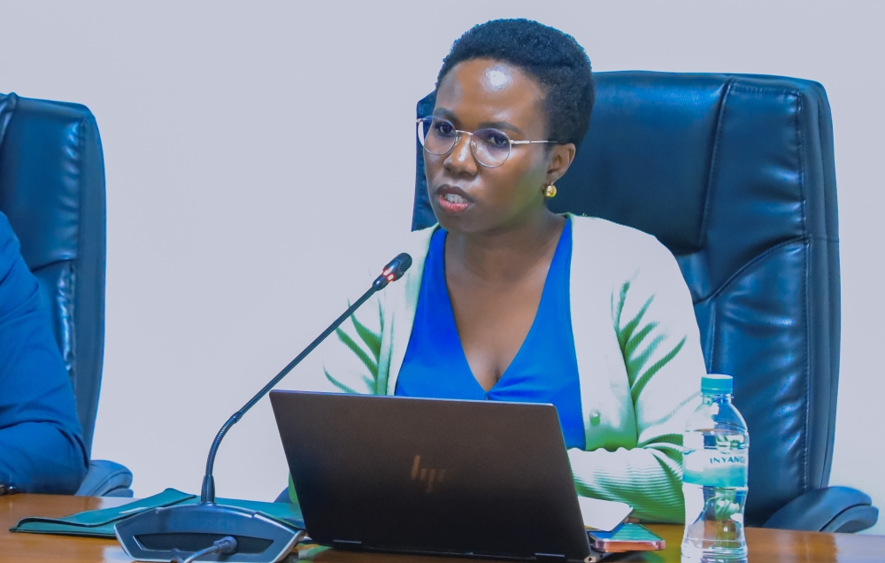NLA Director General Marie Grace Nishimwe speaks at the launch of the Citizen App in Kigali. Courtesy