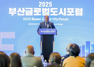 Mayor of Kigali City, Samuel Dusengiyumva,  speaks  during the 2025 Busan Global City Tourism Summit in South Korea on October 28. Courtesy