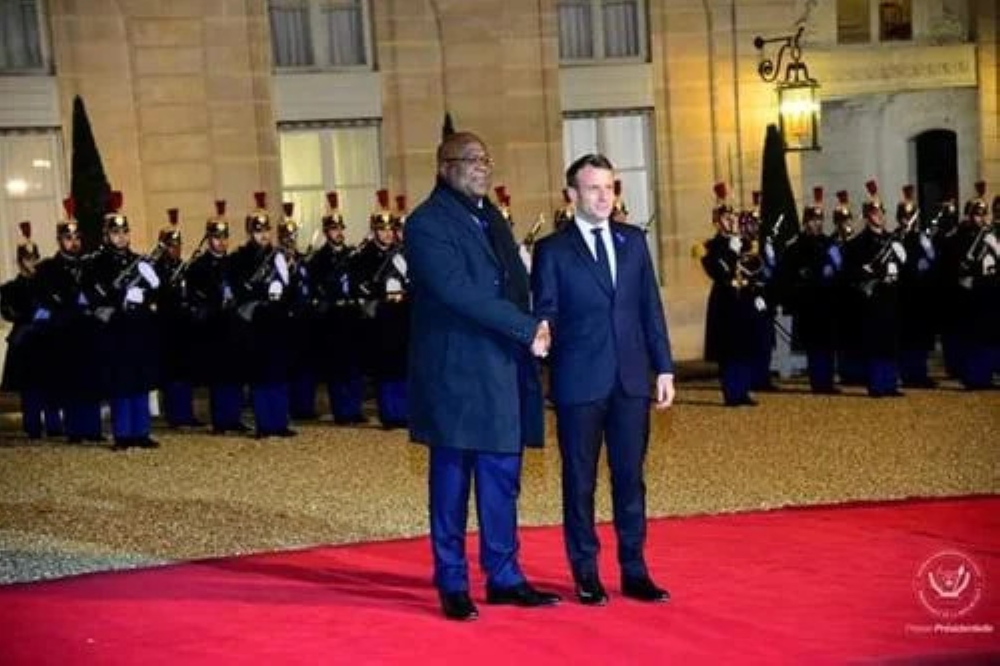 French President Emmanuel Macron and DR Congo President Felix Tshisekedi   at the Elysee Palace in France on November 19, 2019.The Support Conference for Peace and Prosperity in the Great Lakes Region will take place in Paris in Thursday, October 30. Courtesy