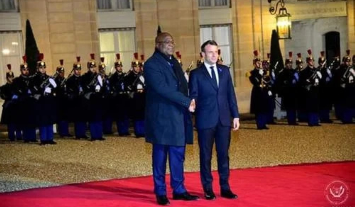 French President Emmanuel Macron and DR Congo President Felix Tshisekedi   at the Elysee Palace in France on November 19, 2019.The Support Conference for Peace and Prosperity in the Great Lakes Region will take place in Paris in Thursday, October 30. Courtesy