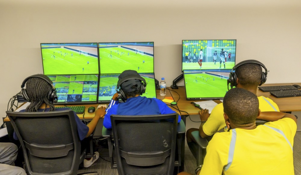 VAR referees on duty during a trial of the use of VAR equipment at Amahoro Stadium in January 2025. Courtesy VAR referees on duty during a trial of the use of VAR equipment at Amahoro Stadium in January 2025. Courtesy