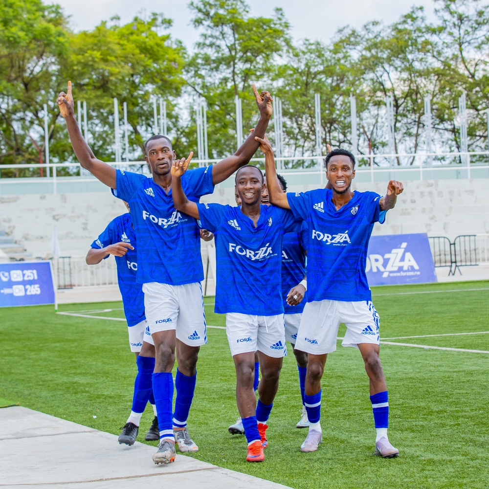 Traore (Left, lifting hands) celebrates his goal against Bugesera. Photo by Gorilla FC media.