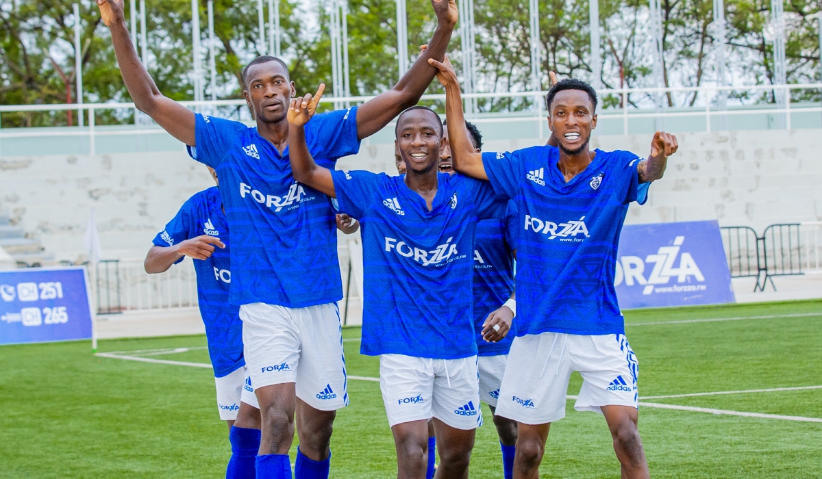 Traore (Left, lifting hands) celebrates his goal against Bugesera. Photo by Gorilla FC media.