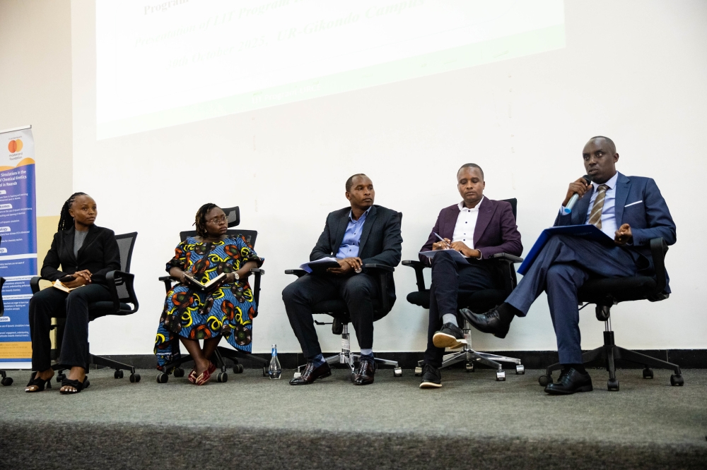 L–R Albine Niyogushimwa, a pre-service teacher from UR-CE Rukara Campus; Jeannette Musengimana, a UR-CE lecturer and researcher; Olivier Habimana, moderator; Theophile Habanabakize, mentor and Head of Studies at GS Mukarange Catholiqu