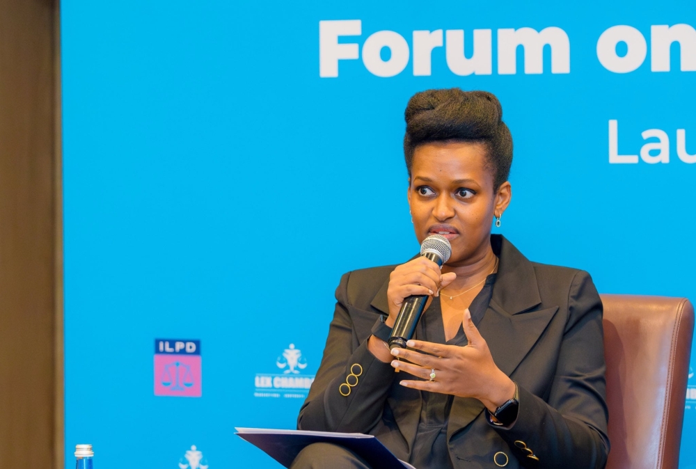 Sandrine Umutoni, Minister of State in charge of Youth and Arts, speaks during a panel discussion at the launch of the first-ever IPO intellectual property  on October 31. Courtesy