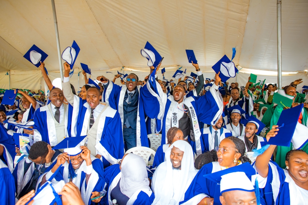 INES-Ruhengeri graduates celebrate during the graduation ceremony held at the main campus in Musanze District.