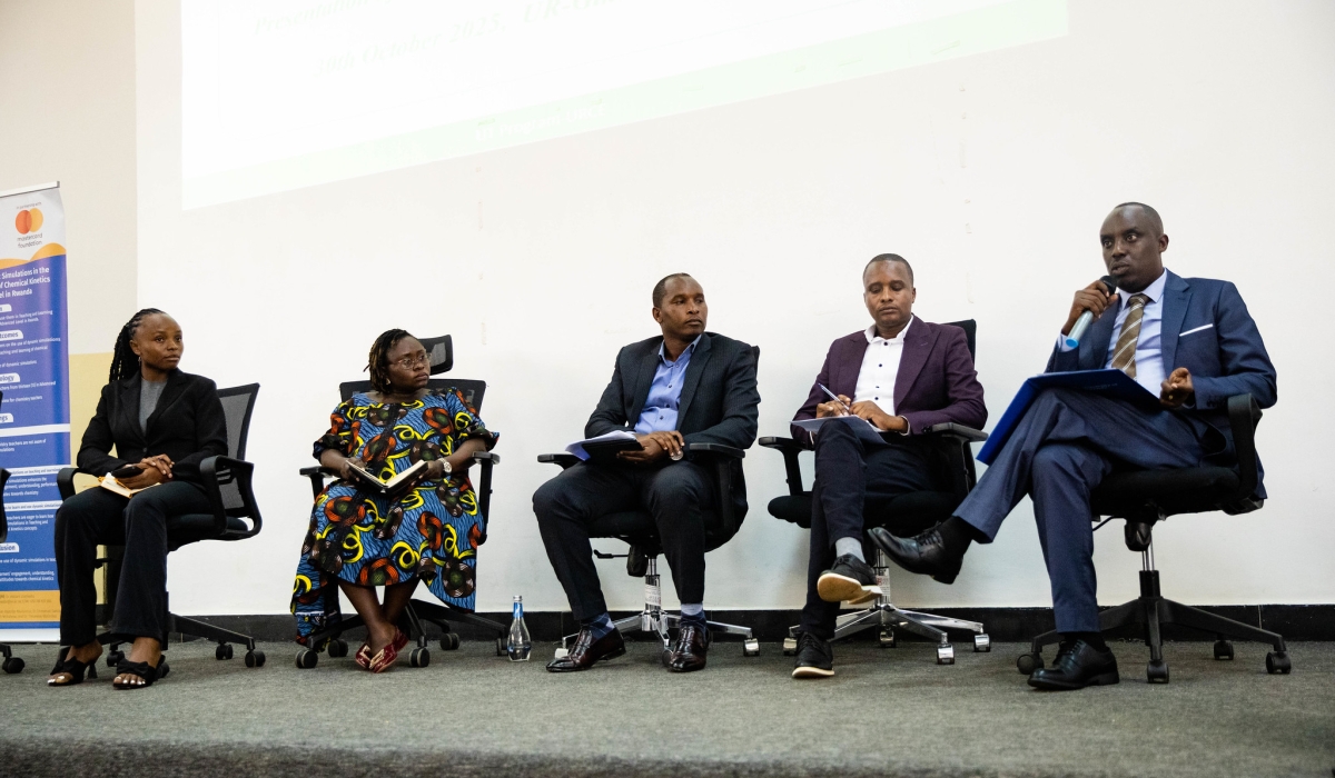 L–R Albine Niyogushimwa, a pre-service teacher from UR-CE Rukara Campus; Jeannette Musengimana, a UR-CE lecturer and researcher; Olivier Habimana, moderator; Theophile Habanabakize, mentor and Head of Studies at GS Mukarange Catholiqu