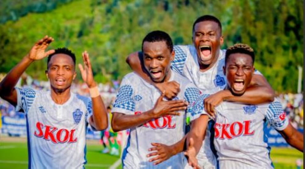 Rayon Sports captain Ali Serumongo celebrates with his teammates after their 1-0 win over Marine FC on November 2. Courtesy.