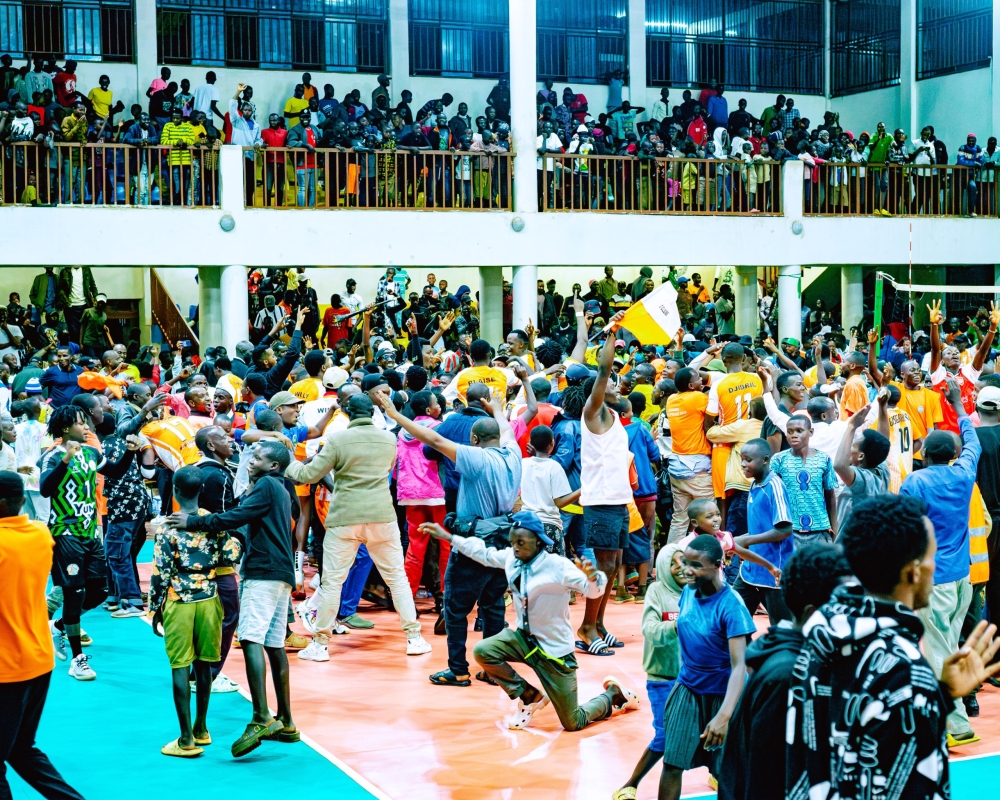 Gisagara VC&#039;s fans enjoying the victory against Police in  a straight three sets on Saturday at Gisagara gymnasium 