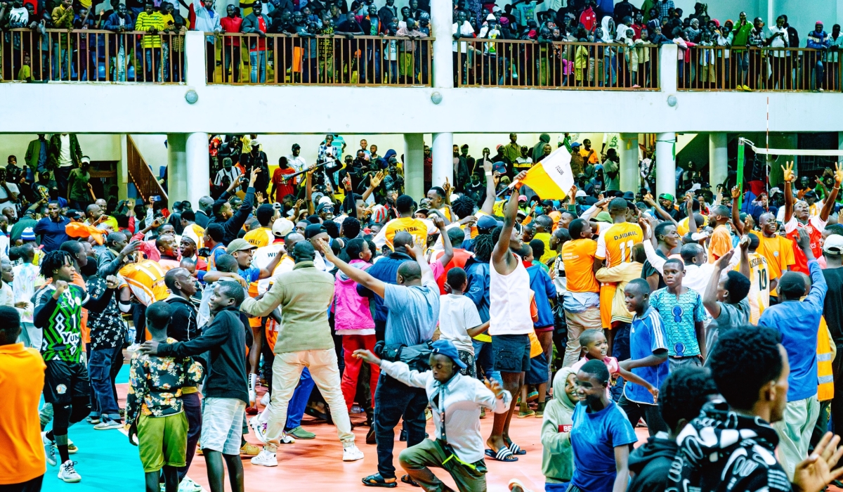 Gisagara VC&#039;s fans enjoying the victory against Police in  a straight three sets on Saturday at Gisagara gymnasium 