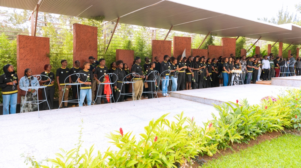 A group of Rwandan youth from the diaspora pay their respects to the victims of the 1994 Genocide against the Tutsi at the Kigali Genocide Memorial in Gisozi, during the ‘Rwanda Youth Tour’. Courtesy Photo