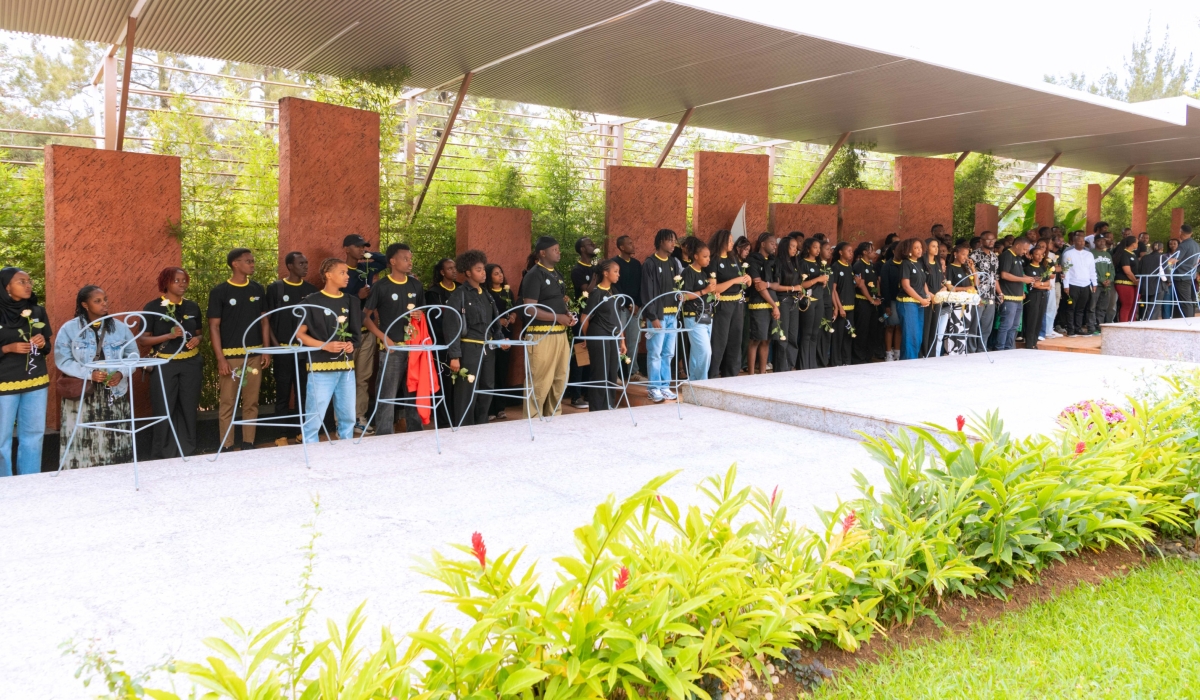A group of Rwandan youth from the diaspora pay their respects to the victims of the 1994 Genocide against the Tutsi at the Kigali Genocide Memorial in Gisozi, during the ‘Rwanda Youth Tour’. Courtesy Photo