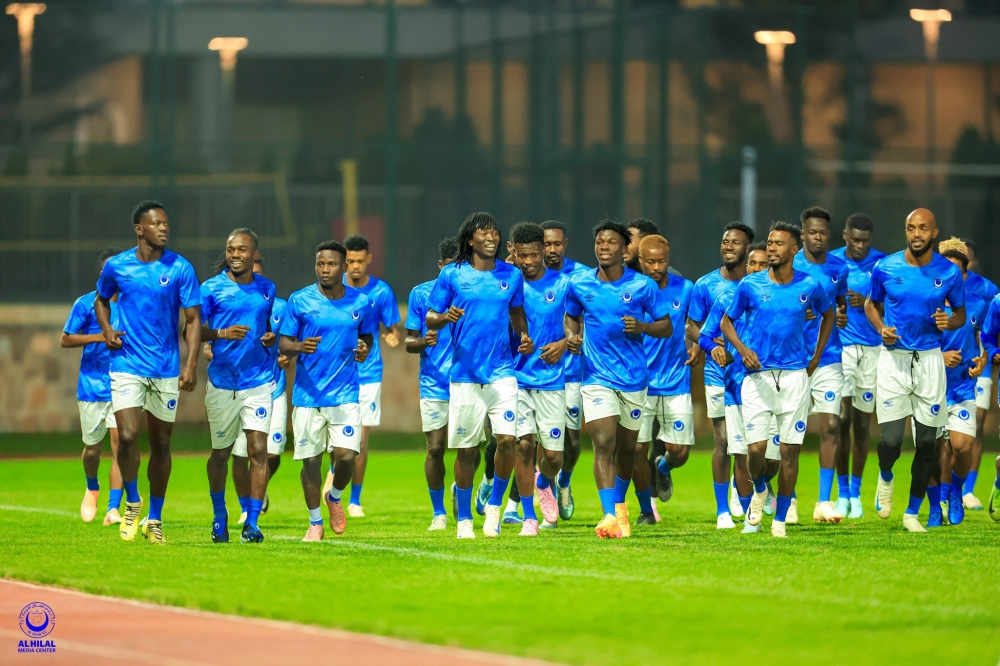 Al Hilal SC players warm up during an evening training session in Kigali on November 1. The Sudanese giants will host their CAF Champions League home matches at Amahoro Stadium.
Photo: Courtesy.