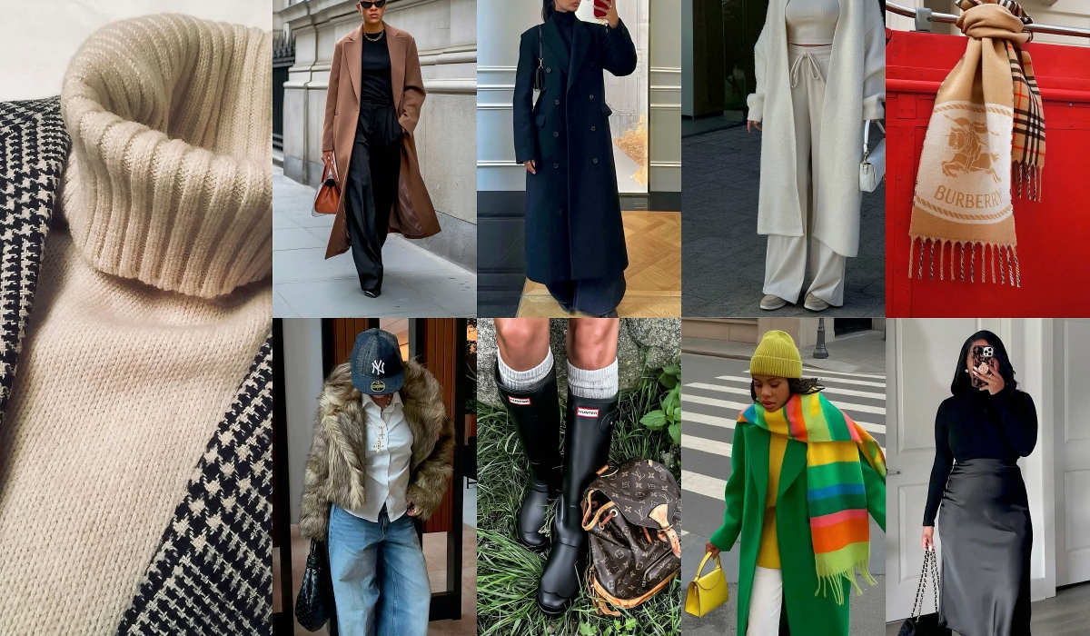 A mix of chic rainy-season looks for women, blending warmth, texture, and elegance through tailored coats, soft knits, and standout boots that make every drizzle a runway moment. COURTESY
