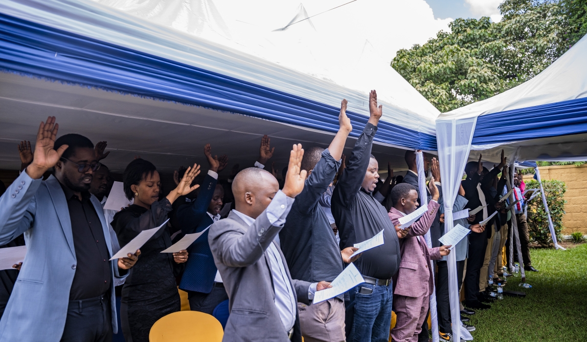 Engineers and technologists take an oath to become members of the Institution of Engineers Rwanda. Photo by Emmanuel Dushimimana