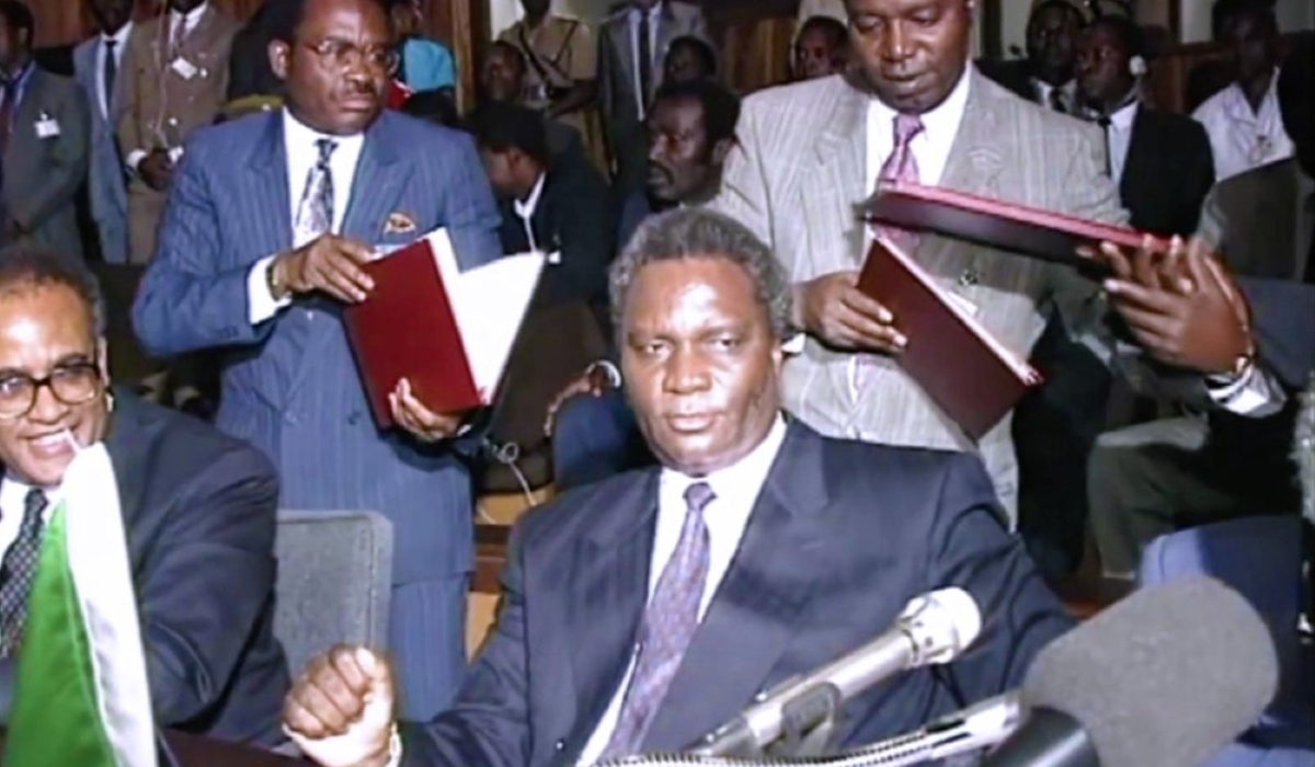 President Juvénal Habyarimana signs the peace agreement in Arusha, Tanzania.