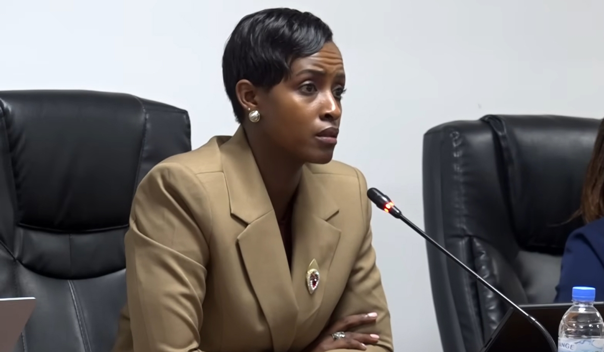 Rwanda’s Minister of Sports, Nelly Mukazayire, speaking to the Public Accounts Committee on November 5. Courtesy