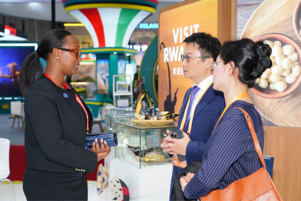 Rwanda Development Board (RDB) Chief Investment Officer Michelle Umurungi interacts with Chinese investors at the 8th China International Import Expo, taking place from November 5–10, 2025, in Shanghai. Courtesy