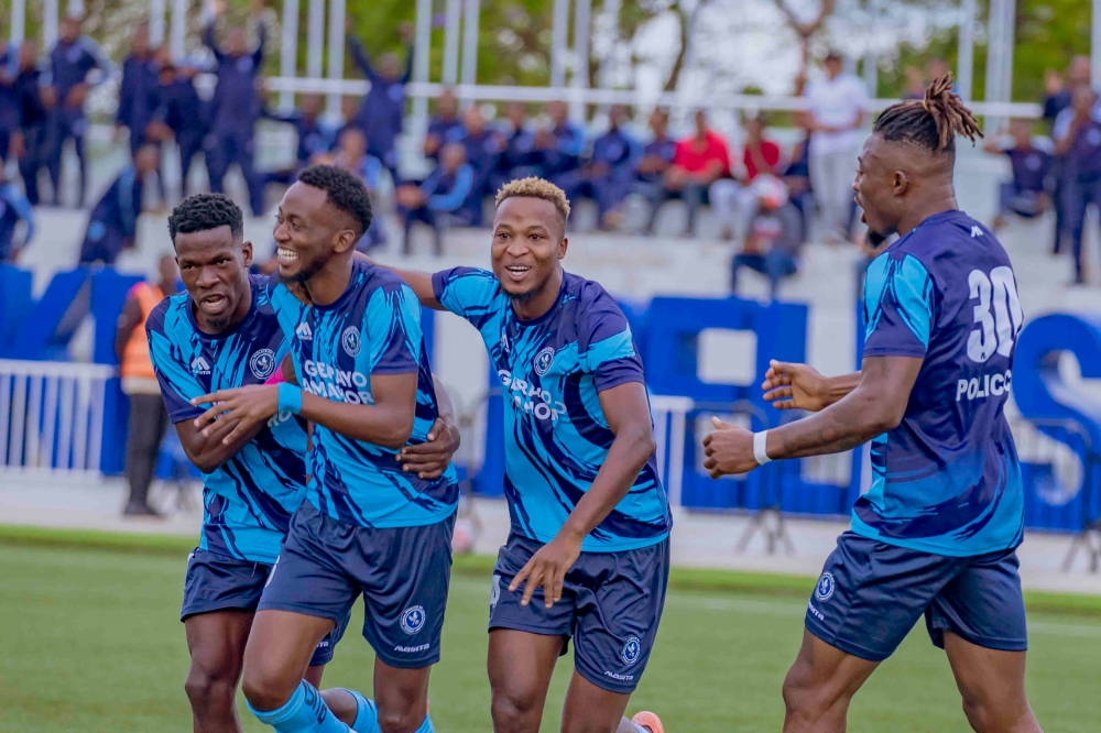 Police FC players celebrate a goal during their match against Mukura VS. Courtesy