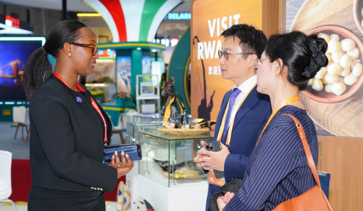 Rwanda Development Board (RDB) Chief Investment Officer Michelle Umurungi interacts with Chinese investors at the 8th China International Import Expo, taking place from November 5–10, 2025, in Shanghai. Courtesy