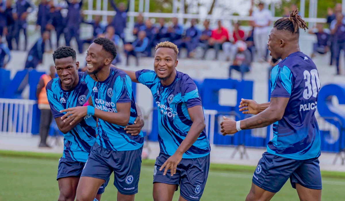 Police FC players celebrate a goal during their match against Mukura VS. Courtesy