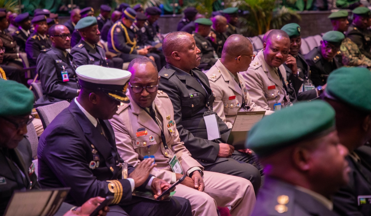 Military officers attend the second Land Forces Commanders Symposium at the Intare Conference Arena in Kigali on October 21. File