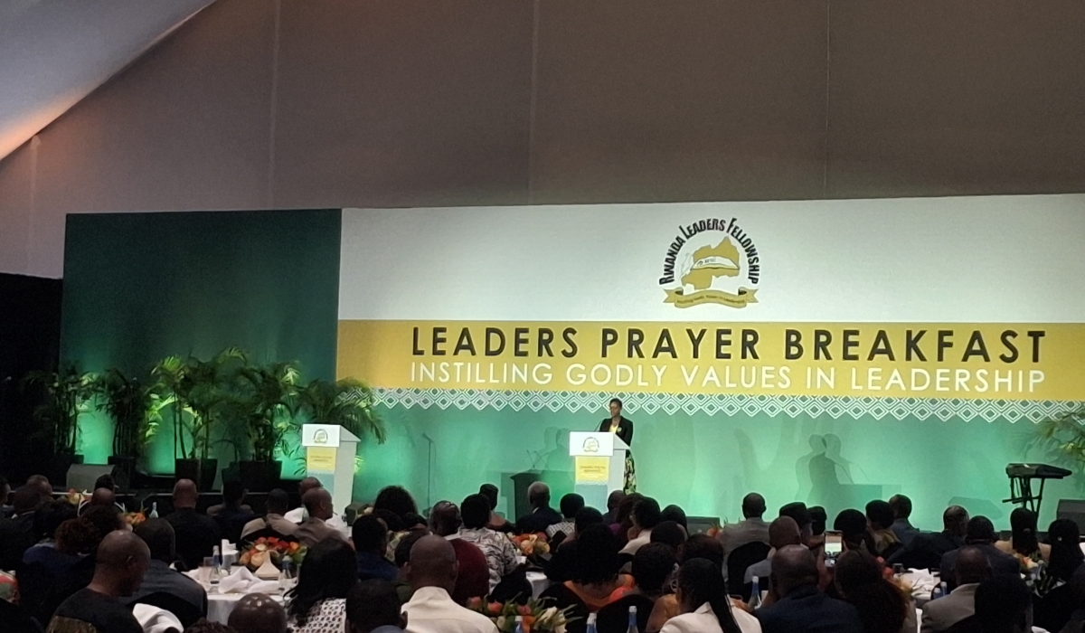 The Minister of Sports, Nelly Mukazayire, speaks at the Leaders Prayer Breakfast on Friday, November 7.