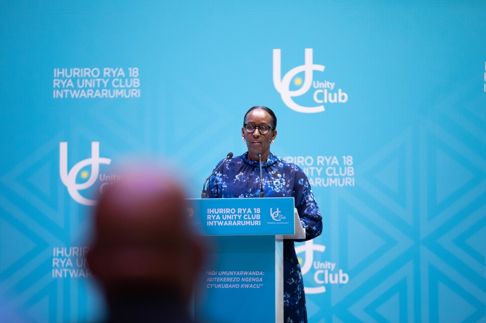 First Lady Jeannette Kagame speaks during the 18th Annual Forum of Unity Club Intwararumuri at Intare Conference Arena on Saturday, November 8. Photos by Dan Gatsinzi.