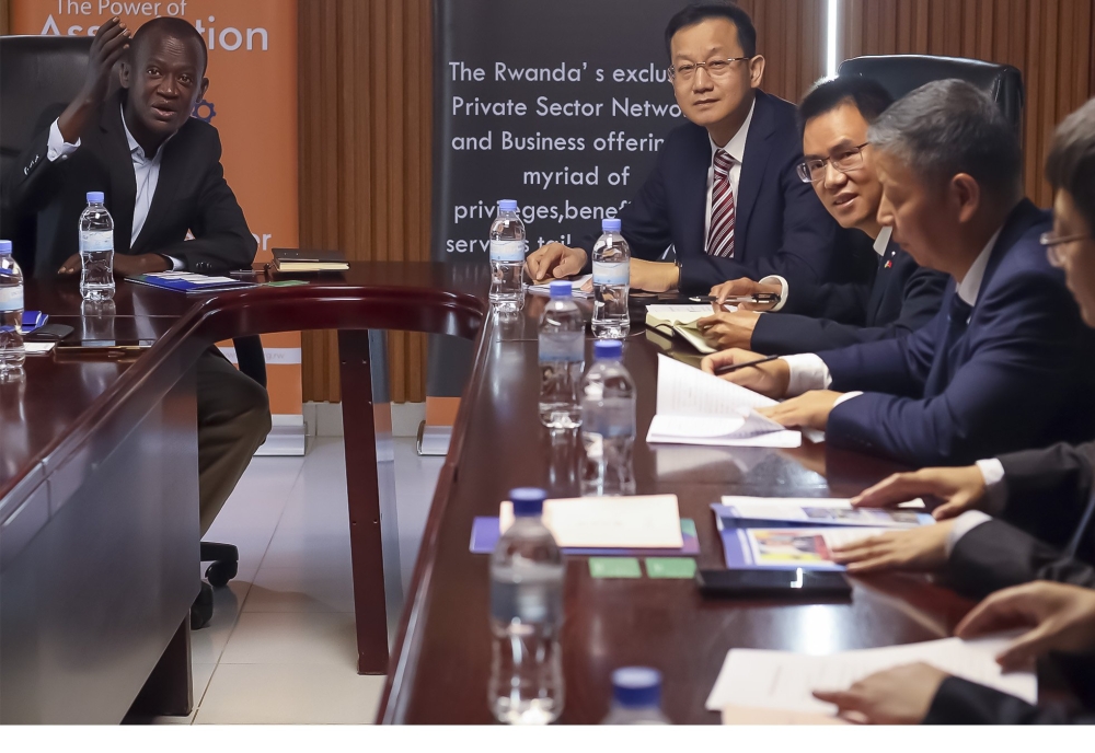 PSF’s Chief Operations Office, Faustin Karasira, interacts with a delegation from Hunan Province in China, during their visit to Rwanda on November 7. Courtesy of PSF