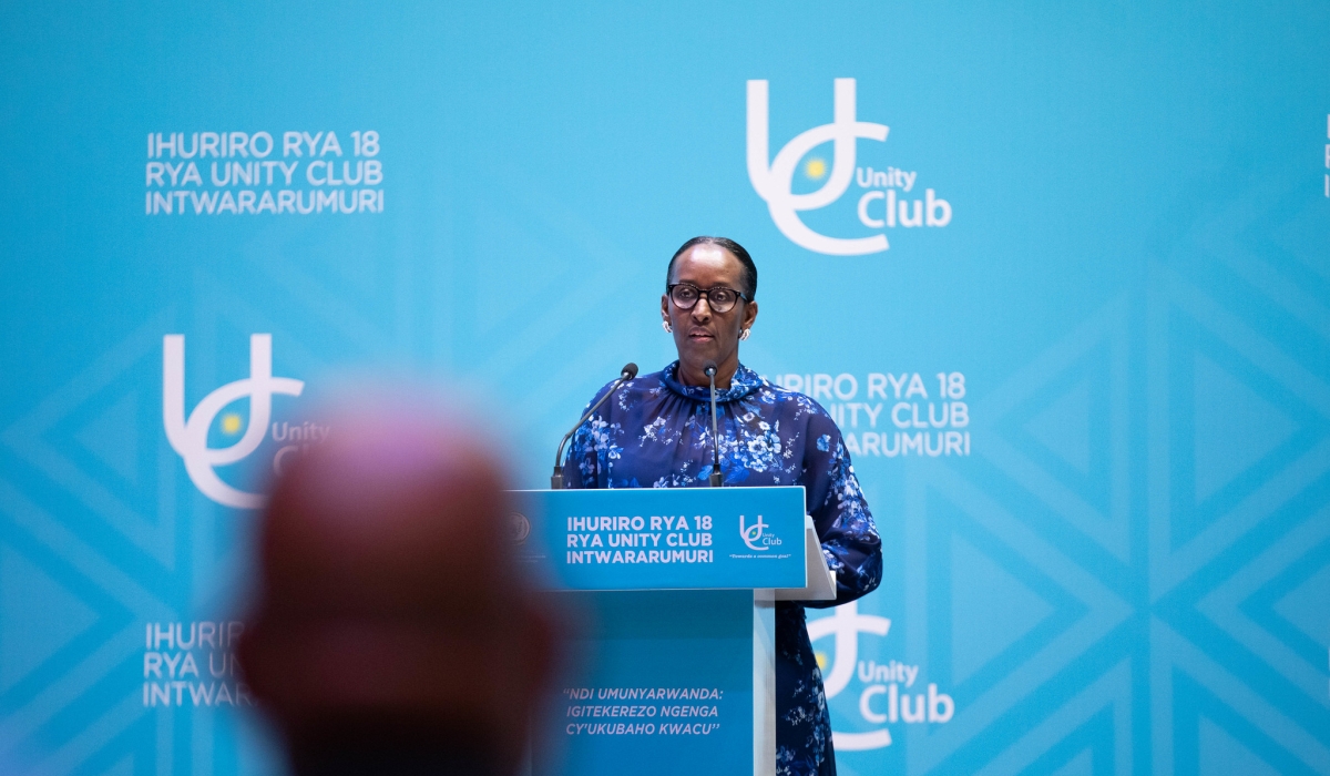 First Lady Jeannette Kagame speaks during the 18th Annual Forum of Unity Club Intwararumuri at Intare Conference Arena on Saturday, November 8. Photos by Dan Gatsinzi.