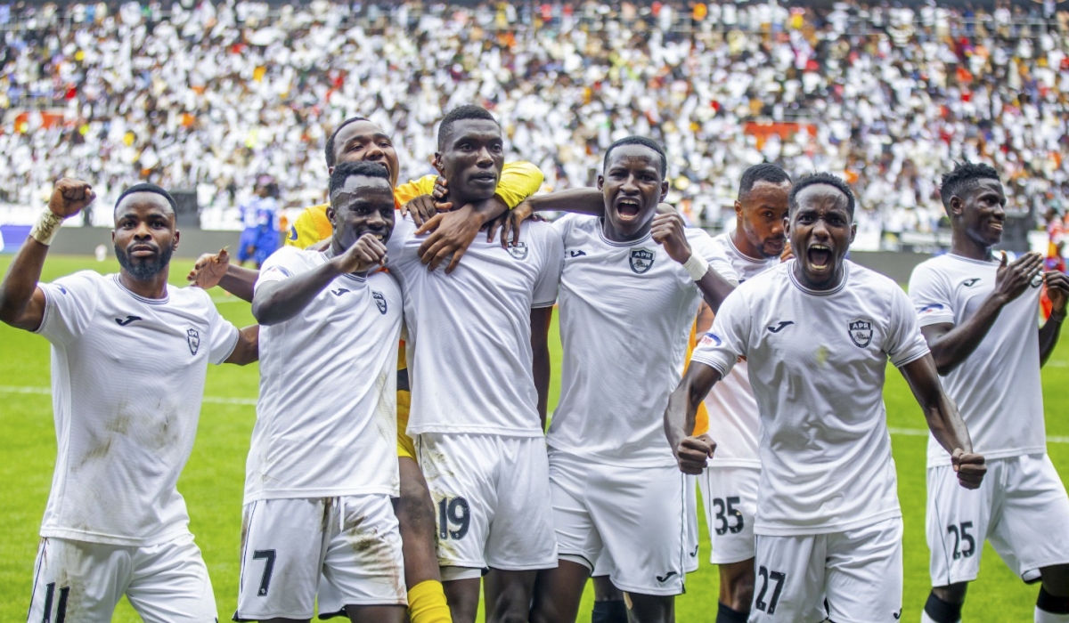 APR FC players celebrate a 3-0 derby victory over Rayon Sports at Amahoro Stadium on Saturday, November 8. Courtesy