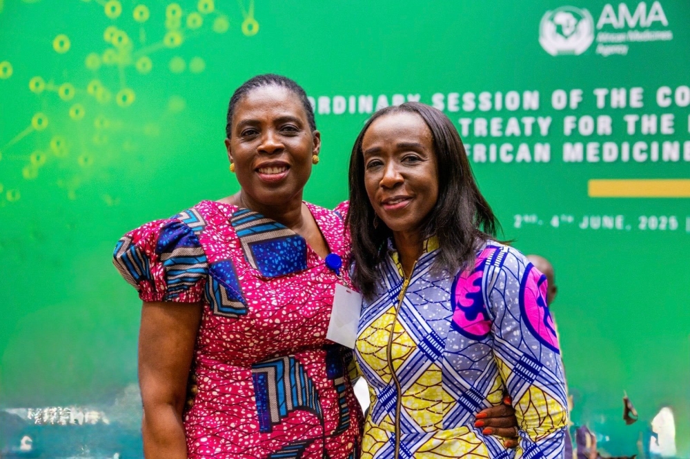 Delese Mimi Darko (R), Director General of the African Medicines Agency, poses for a photo with Amma Twum-Amoah (L) the African Union Commissioner for Health, Humanitarian Affairs and Social Development department. Courtesy