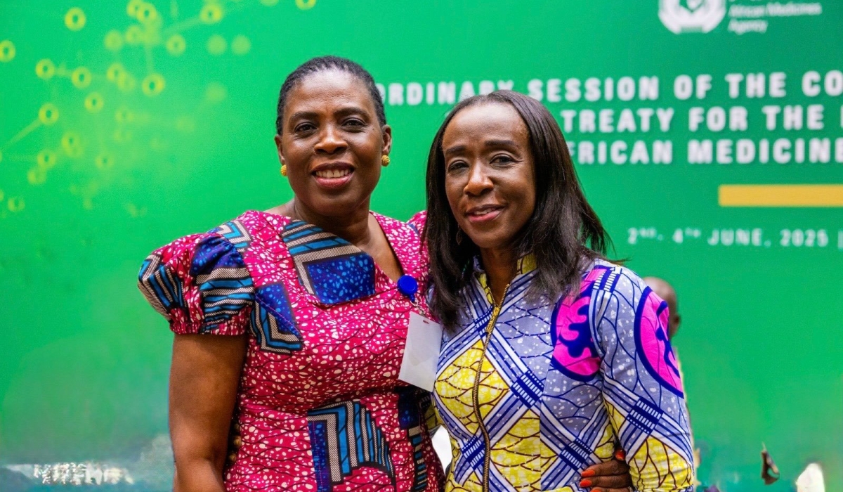 Delese Mimi Darko (R), Director General of the African Medicines Agency, poses for a photo with Amma Twum-Amoah (L) the African Union Commissioner for Health, Humanitarian Affairs and Social Development department. Courtesy