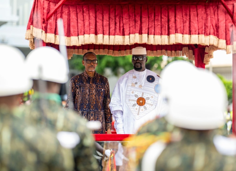 President Paul Kagame with Guinea’s President Mamadi Doumbouya in Conakry on Tuesday, November 11.   Photo by Village Urugwiro