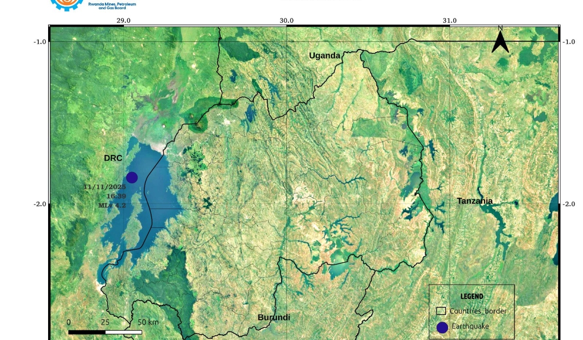 The Rwanda Mines, Petroleum and Gas Board (RMB) confirmed a magnitude 4.2 earthquake recorded on Tuesday, November 11, in Western Province.
