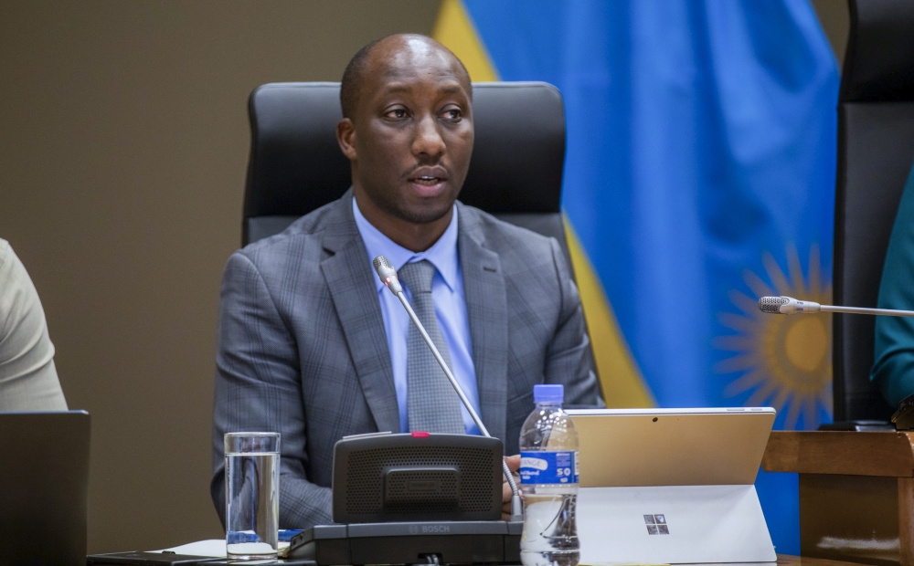 The Minister of Infrastructure, Jimmy Gasore, addresses Members of Parliament on the National Urbanisation Policy on Tuesday, November 11. Photo by Craish BAHIZI