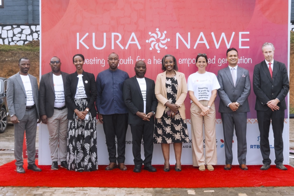 Officials pose for a photo at the launch of Kura Nawe programme at the Gacuriro Technical Secondary School on November 5. Courtesy