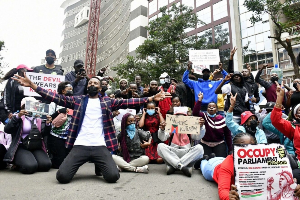 Kenyan youths, popularly known as Gen-Z, demonstrate against the Finance Bill 2024 on Kimathi Street, Nairobi on June 20 2024. Internet