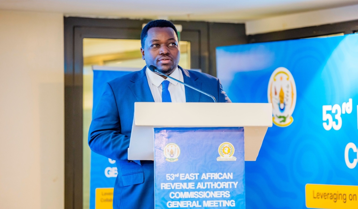 State Minister for National Treasury Godfrey Kabera addresses delegates at the opening of the 53rd East African Revenue Authorities Commissioners General (EARACGs) Meeting in Kigali on November 13. courtesy