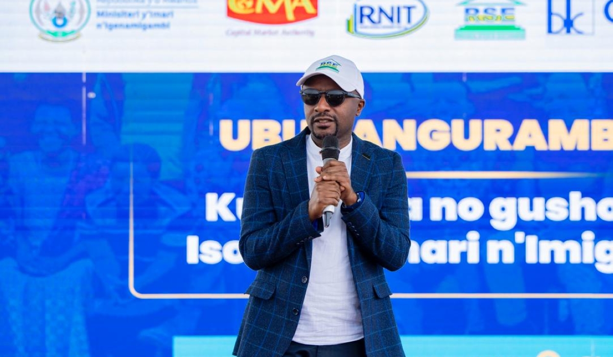 Pierre-Célestin Rwabukumba, Chief Executive Officer of Rwanda Stock Exchange, speaks during the event.