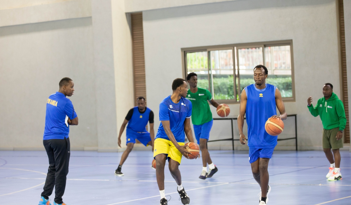 National team players at a training sesion at Petit Stade. Rwanda will play three friendly matches against Libya as part of their preparations for the FIBA World Cup 2027 qualifiers.